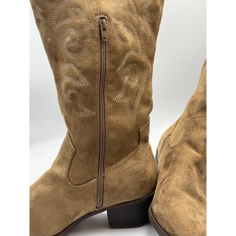 Tan Faux Suede Embroidered Western Cowboy Over the Knee Boots 10W Wide Width - Picture 2 of 11